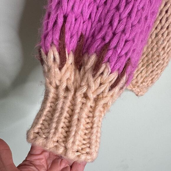 SAACHI Colorblock Patchwork Chunky Open-Front Oversized Small Cardigan Sweater - Picture 5 of 8